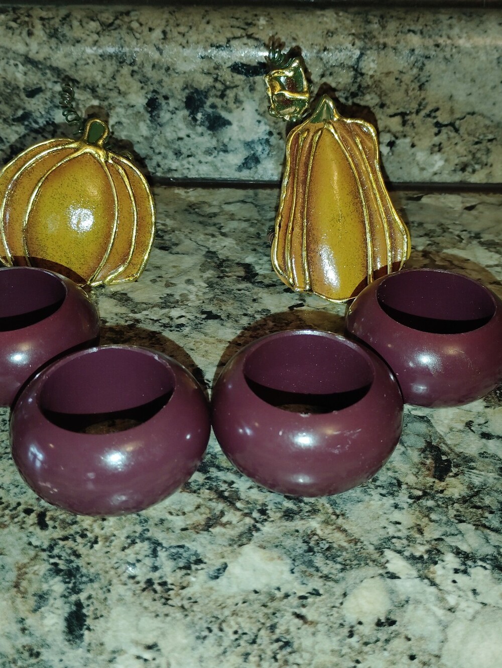 Gold Pumpkin Pendant Necklace with Plum Resin Bracelet Set - Picture 3 of 5